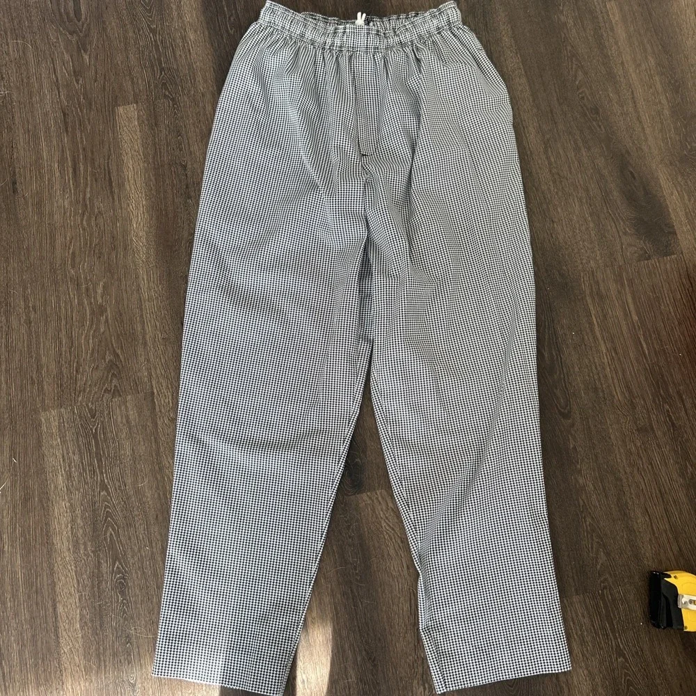 Happy Chef Utility Pants Black White Houndstooth‎ Sz M Pockets Classic MINT Cook